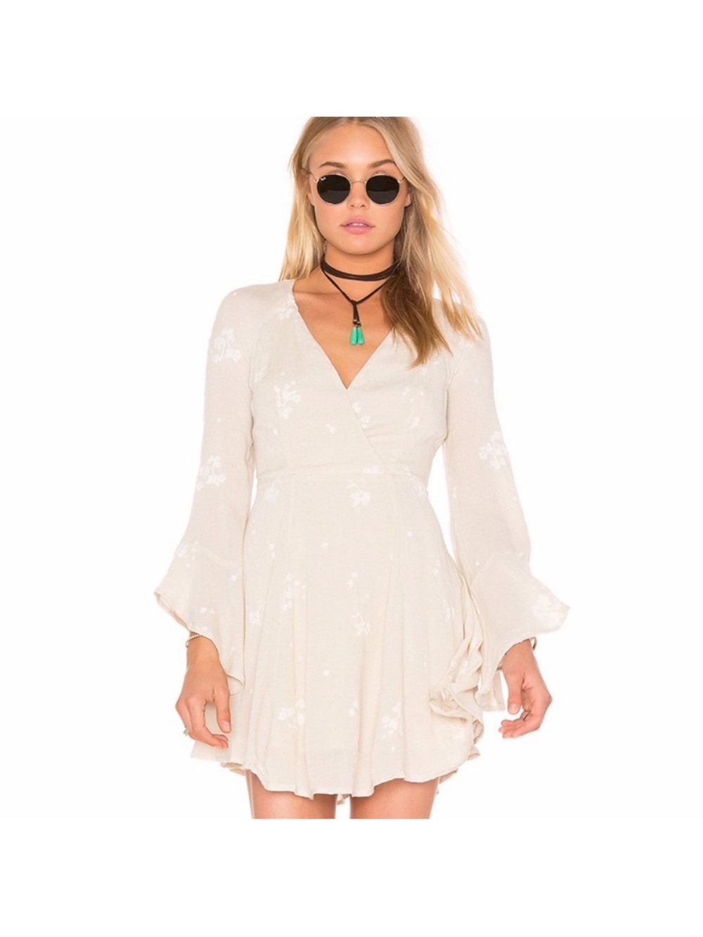Free People Jasmine Embroidered Dress Bell Sleeve
